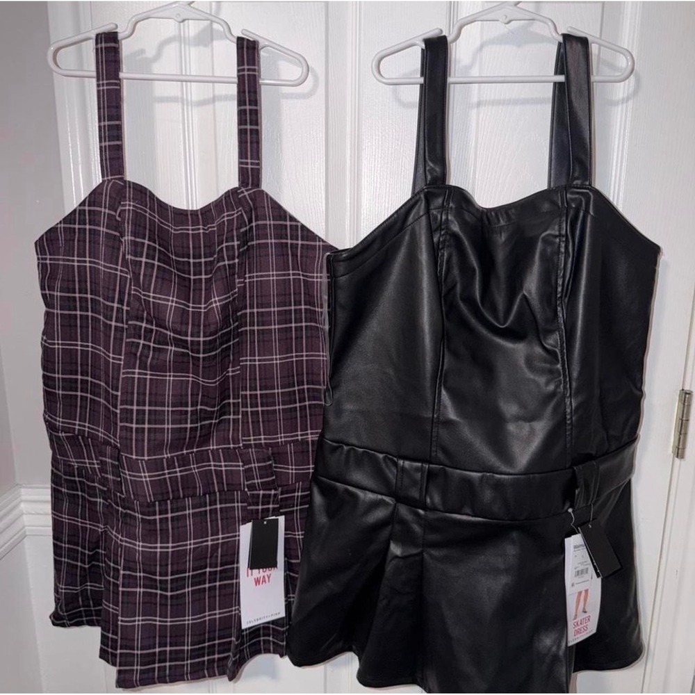 Celebrity Pink Skater Dress Bundle Plaid and Faux Leather Mini Dresses NWT